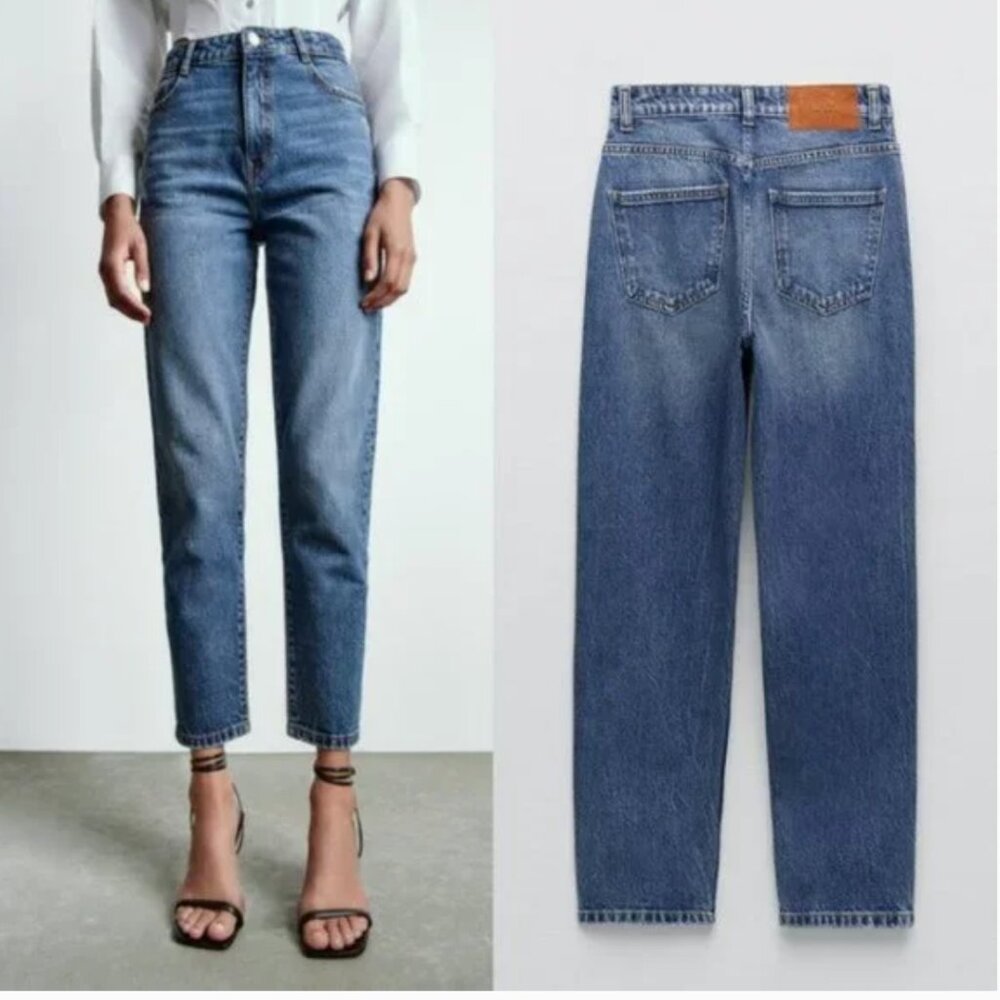 Zara Tapered Mom Fit Dark Wash Jeans - Picture 1 of 5